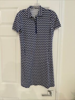 Navy and White Patterned Polo Midi j McLaughlin Dress